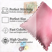 Velvet Cushion Covers Adorned With Pom Poms Set of 5, Peach